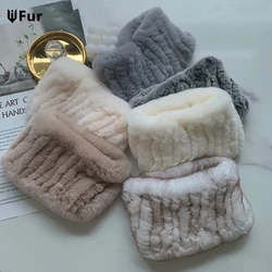 Hot Sale Marke Frauen echte Rex Kaninchen Pelz Schal Mädchen warm weich gestrickt gute elastische Kaninchen Fell Stirnband Natur pelz Ring Schals