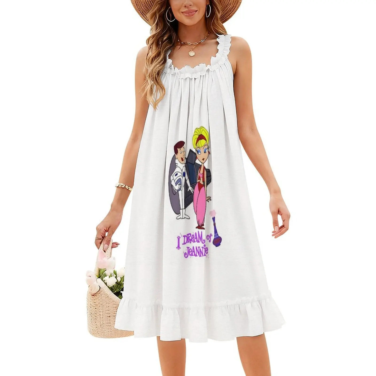 فستان My Favorite People Dream Of Jeannie الرائع للهدايا الجرافيكية البوهيمية بدون أكمام متعدد الطباعات لحفلات عطلة الشاطئ فستاني #5