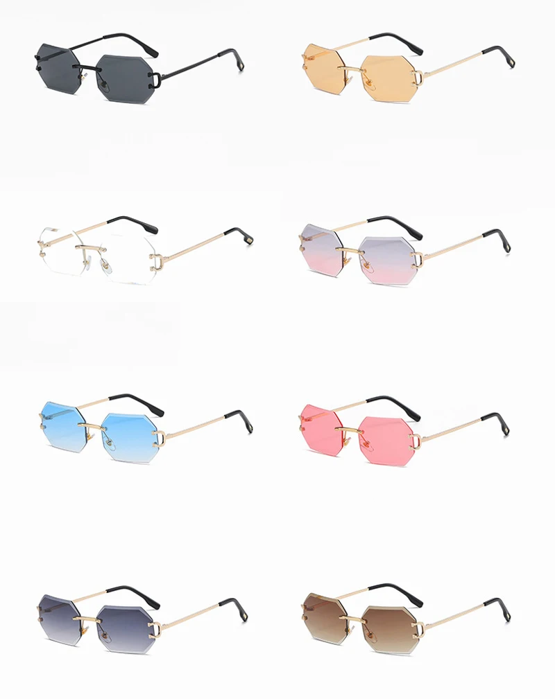 Kachawoo achteckige Sonnenbrille, randlos, Metall, für Herren, modische Sonnenbrille, für Damen, rechteckig, rahmenlos, blau, braun, rosa, europäischer Stil – Detail 3
