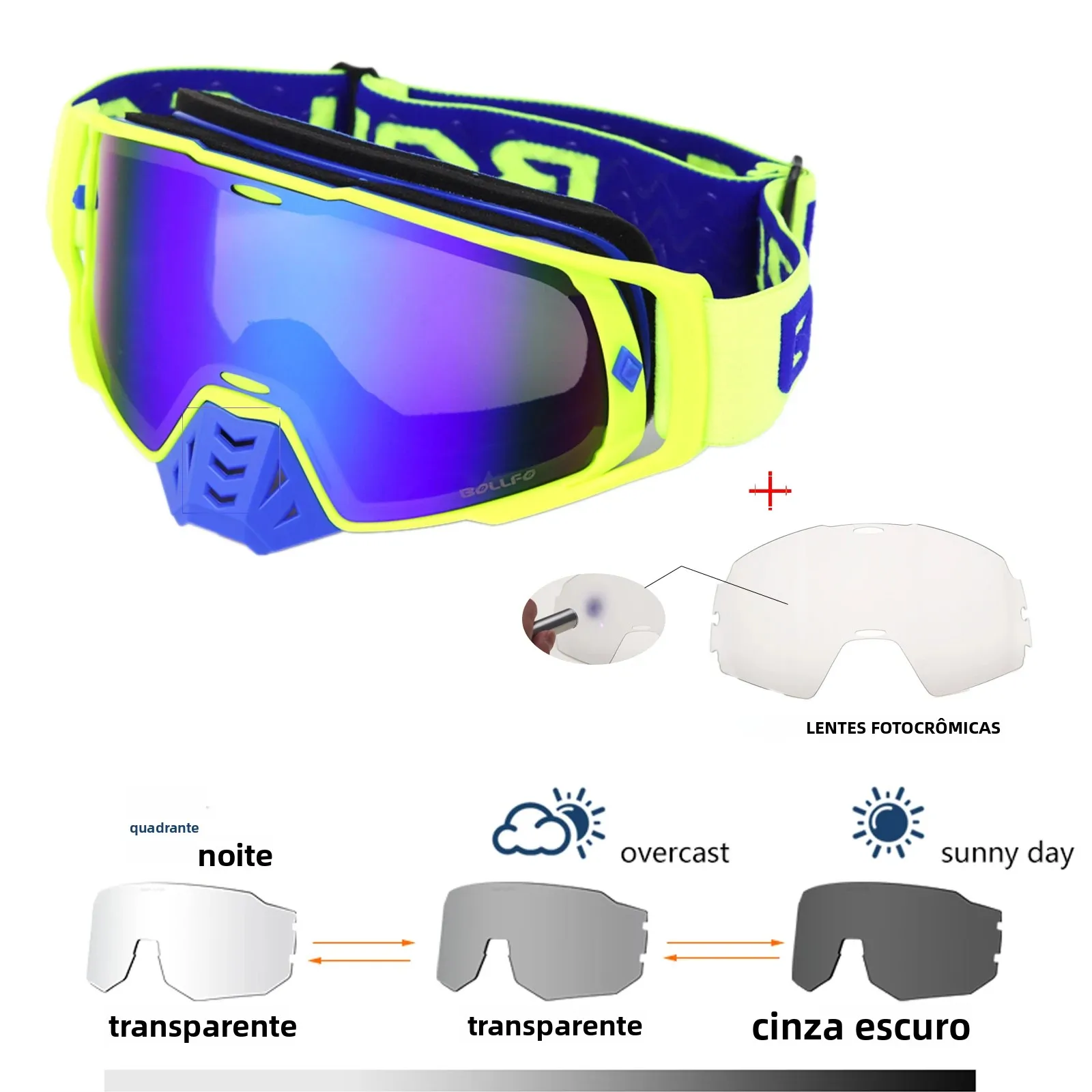 Óculos fotocromáticos para motocross, óculos uv400 mx atv off road dirt bike, à prova de poeira, óculos de descoloração, antiparras