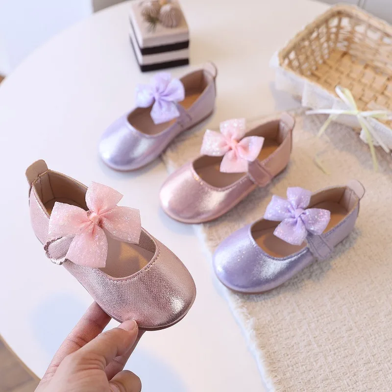 

Children Girls Leather Shoes Sweet Bowknot Princess Toddler Casual Mary Jane Shoes Non-slip Lightweight Kids Ballet Flat Shoes