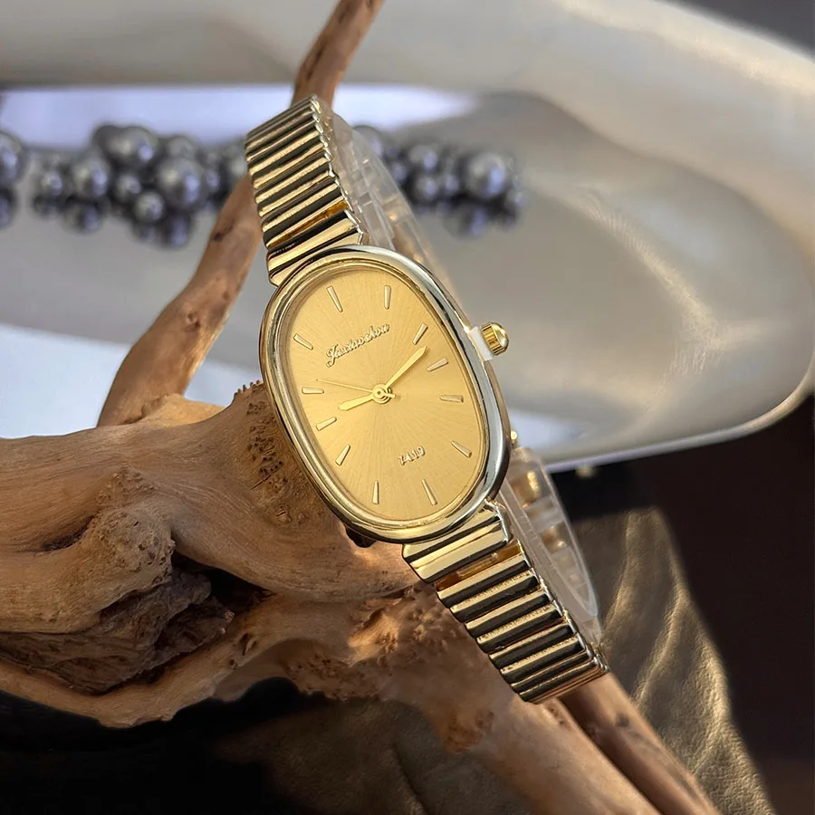 ساعة كوارتز بيضاوية عصرية جديدة للسيدات باللون الذهبي القديم، ساعة ذهبية صغيرة أنيقة، ساعة عصرية راقية للنساء #3