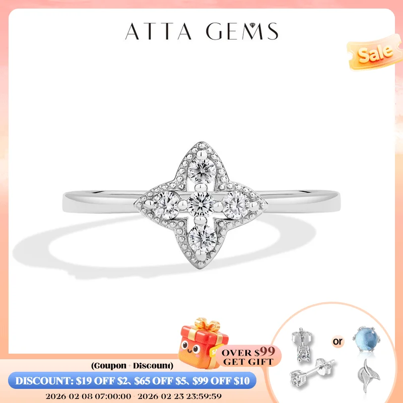 

ATTAGEMS s925 Silver Moissanite Ring for Women 18K Gold Plated Simple Elegant Good Luck Engagement Rings Fine Jewelry Packaging