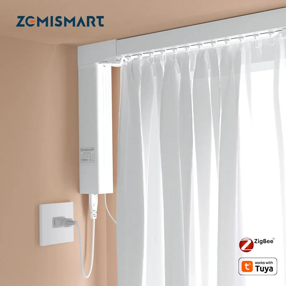 Zemismart Zigbee Electric Curtain Motor with Customized Sliding Tracks RF Remote Works with Tuya App Alexa Yandex Alice Voice