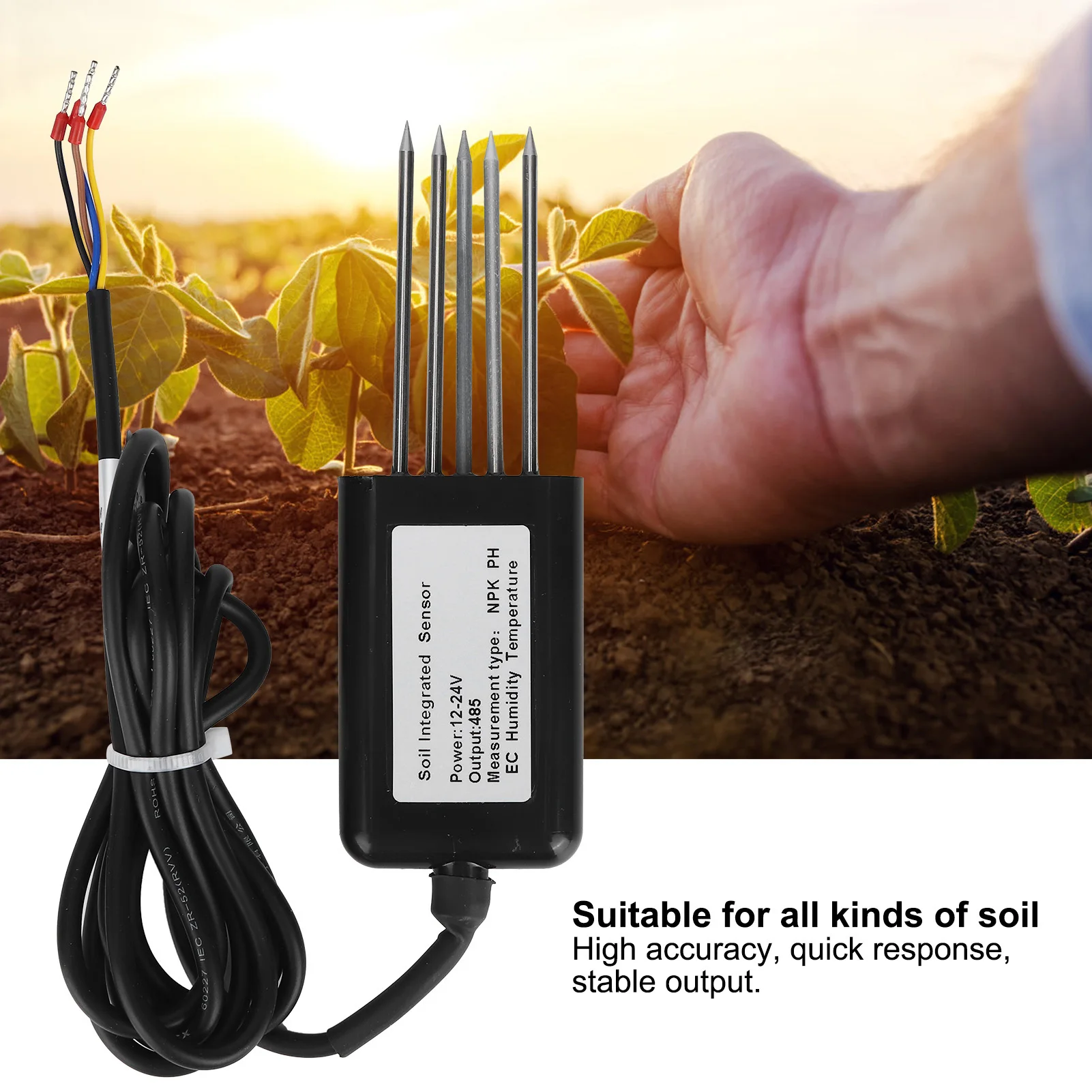 RS485 Soil Sensor 5Pin Soil PH NPK Temperature and Humidity EC Sensor Conductivity Detector Tester