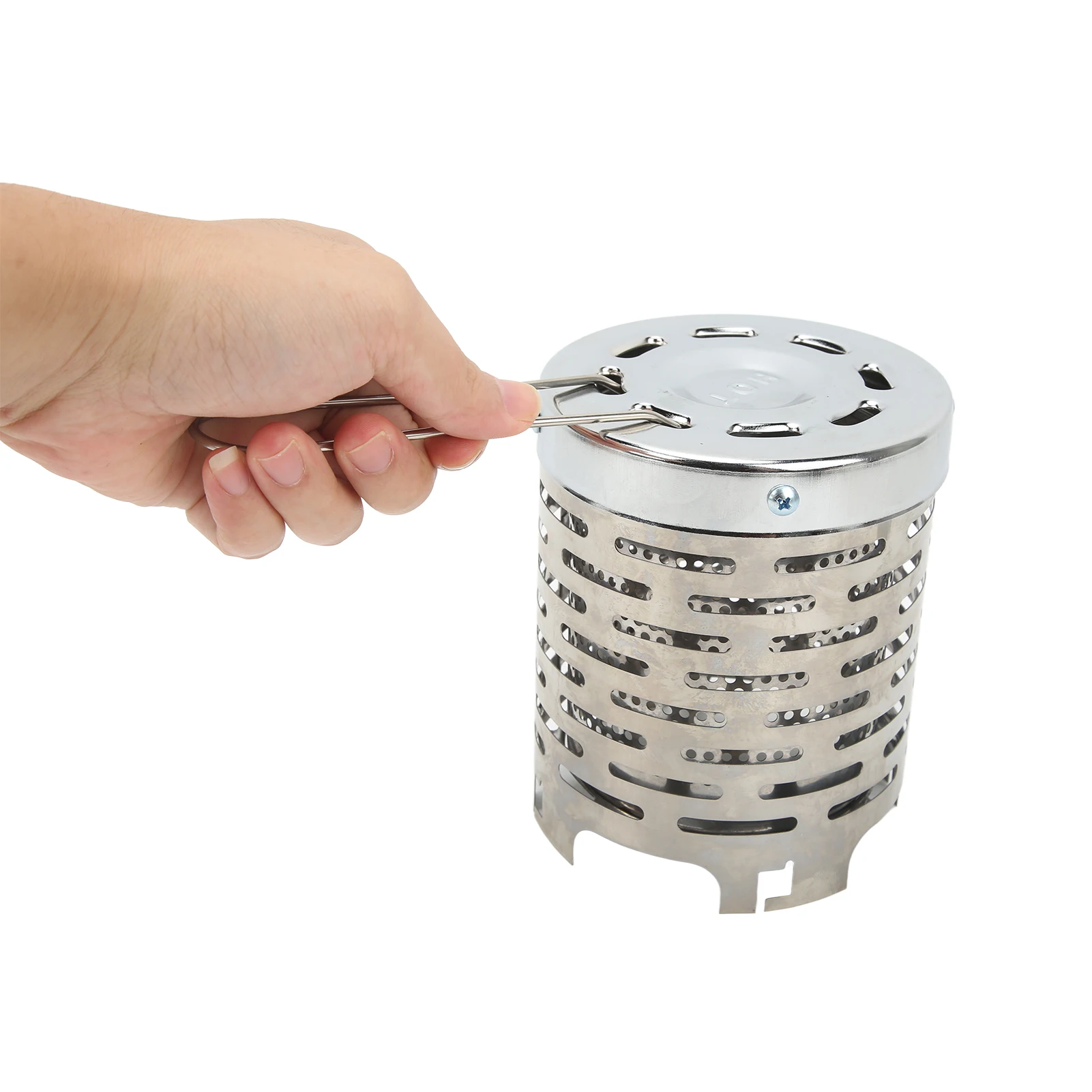 Camping Mini Heater Cover Silver Stainless Steel Camping Warming Stover Cover Safe Avoid Flame Spillage with Handle for Picnics