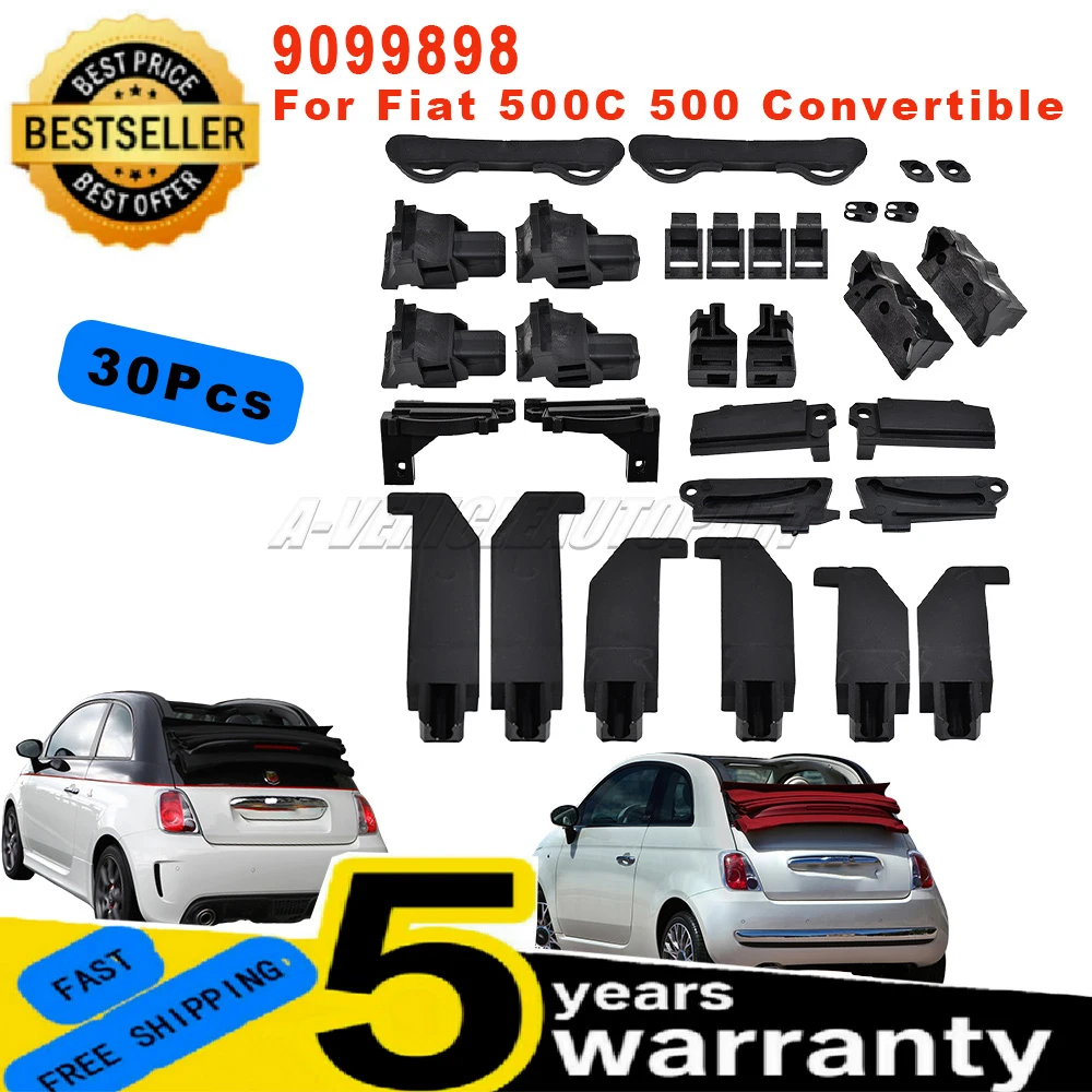 30 Pcs 9099898 For Fiat 500C 500 Convertible Kit UK Upgraded Soft Top Roof Repair Slider Clip Hood Parts Black Car Accessories