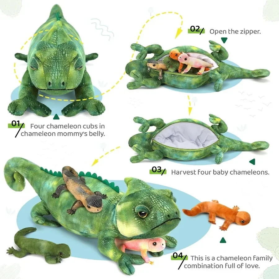 5Pcs Giant Lizard Plush 27 Mother Iguana Stuffed Animal with 4 Baby Lizard Plushies Bearded Dragon Plush Toy for Boys Girls Stu