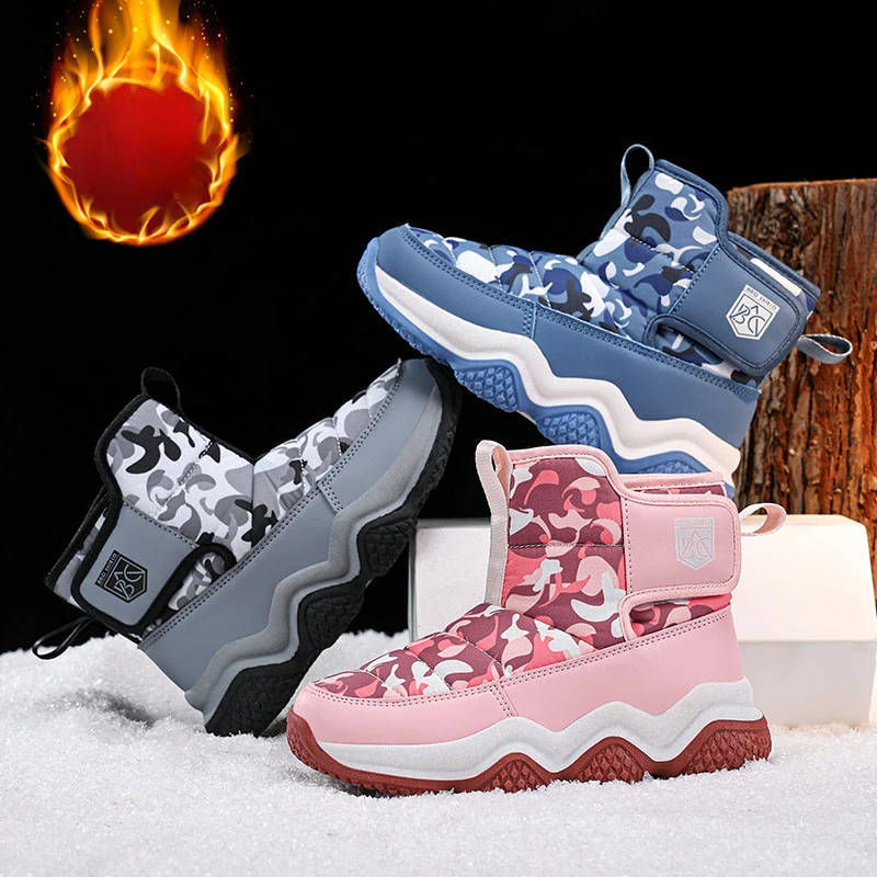 

Boys Children's Snow Boots 2024 Autumn/Winter Style Cotton Shoes Mid To Large Children Fleece Lined and Thickened Anti-Slip Girl