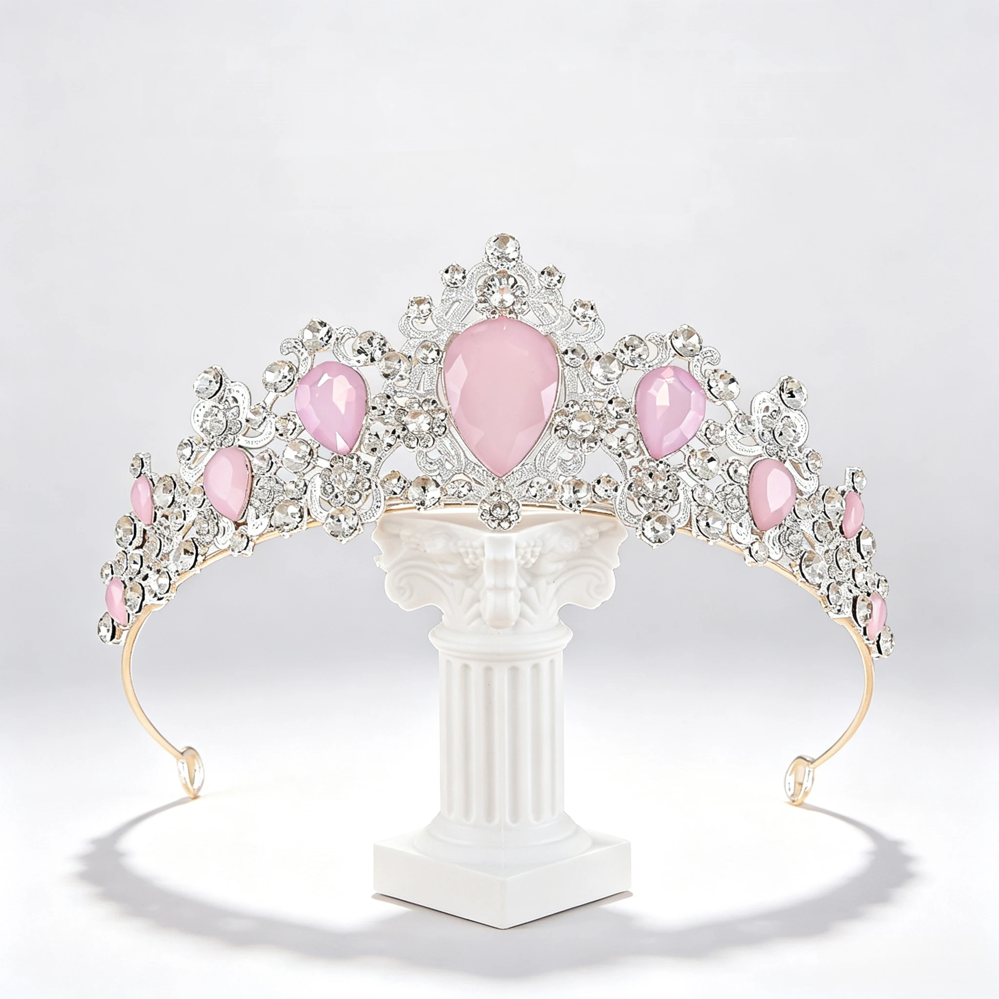 Baroque Pastel Color Crystal Tiara Crown Pink Green Blue Rhinestone Headband Bridal Wedding Princess Headpiece Birthday Pageant