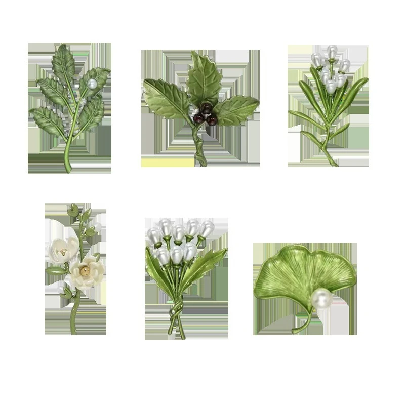 Vintage Exquisite Green Plant Leaf Design Brooch Stylish Exquisite Commute Metal Pin Badge for DIY Clothing Bags Hat Accessories
