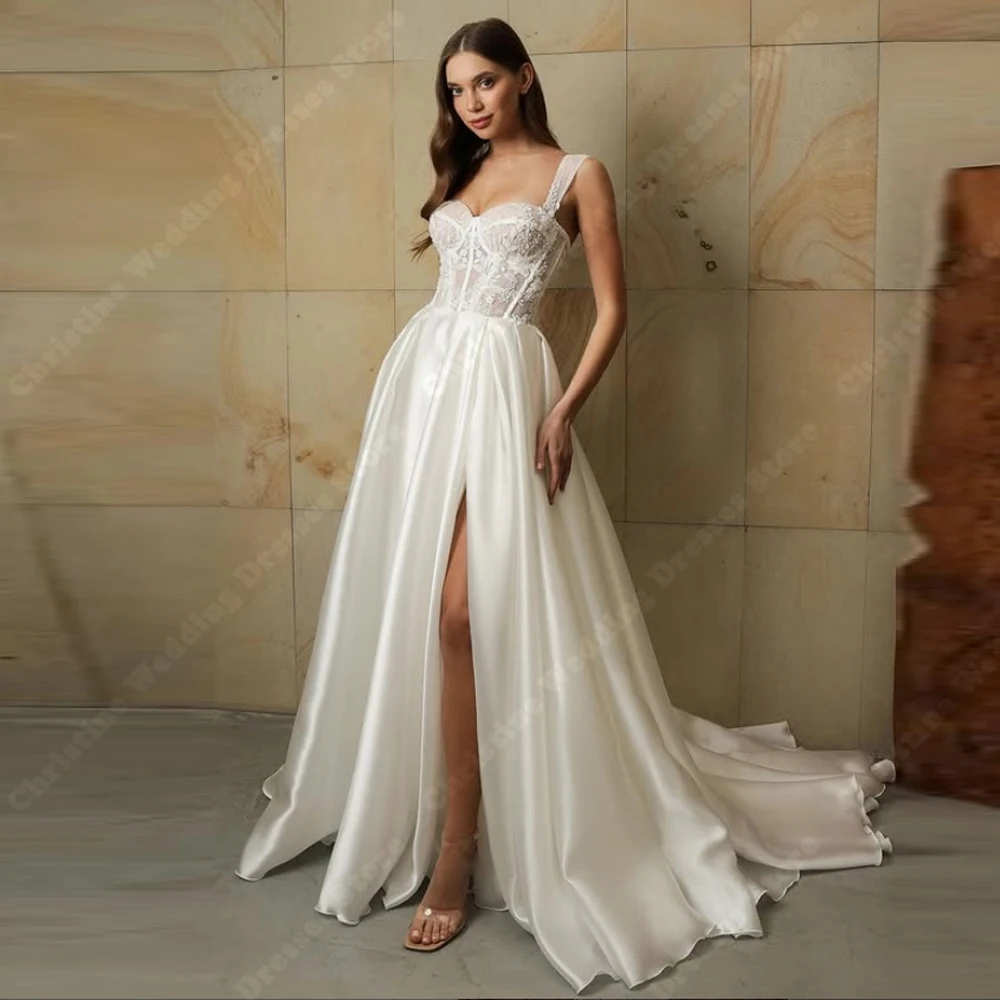 

Sweetheart Collar A-Line Women Wedding Gowns Sexy Backless Sleeveless Bridal Dresses Mopping Length Party Vestidos De Novia 2025