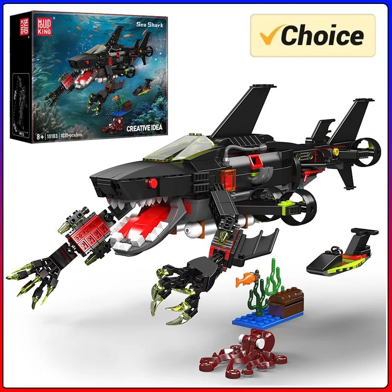 

MOLD KING 10183 Creative Ideal Sea Shark 1031 шт. Строительный блок Акула Подводная лодка Набор игрушек для детей на день рождения