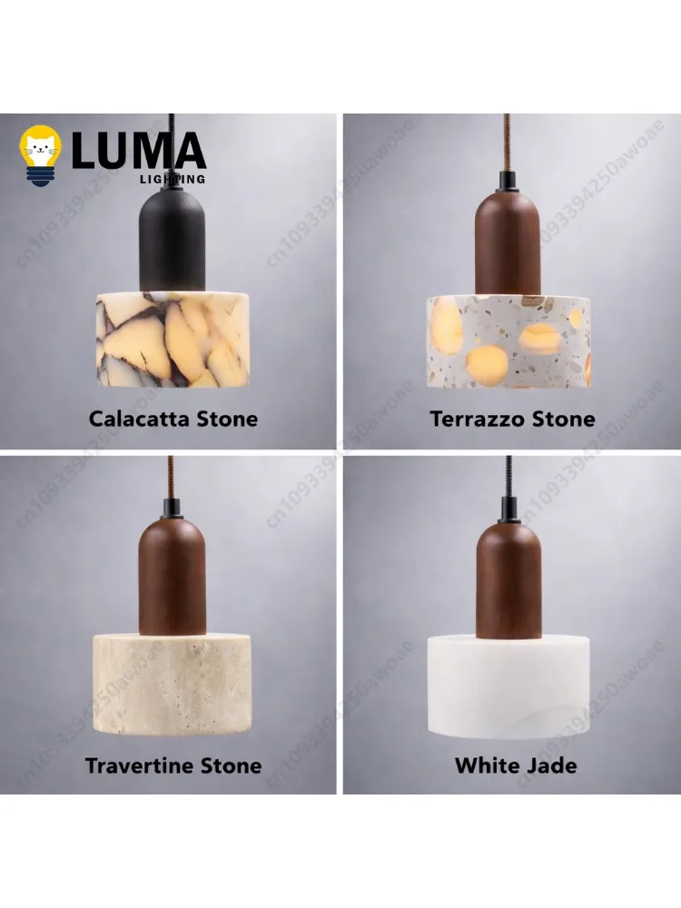 Nowoczesna lampa wisząca z naturalnego kamienia, lampa wisząca z kamienia travertynowego/marmurowego/terrazzowego/kalacatta do wyspy kuchennej, sypialni, przy łóżku — 2