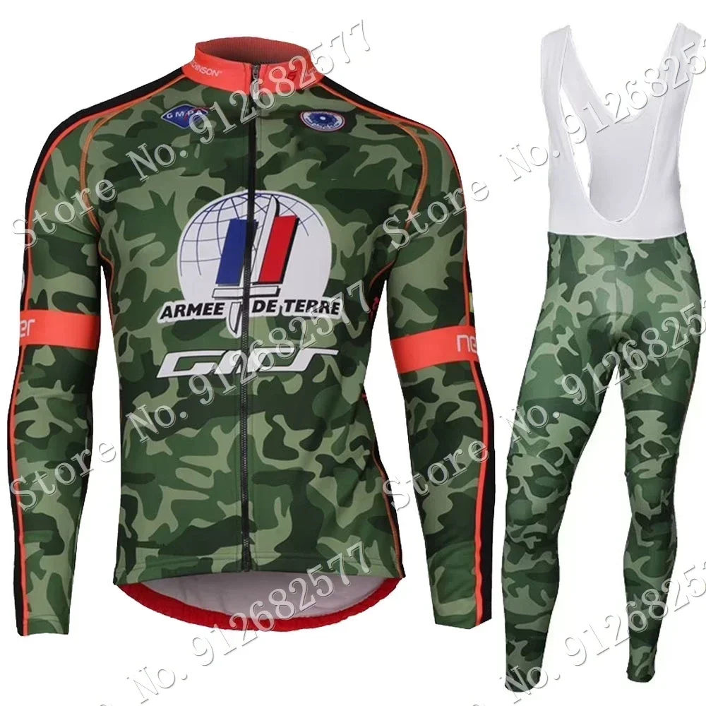 2024 France Army Winter Camouflage Cycling Jersey Set Long Sleeve Cycling Clothing Bike Thermal Jacket Suit MTB Ropa Ciclismo