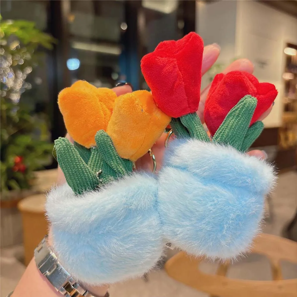 

Plush Tulip Flower Potted Plant Simulated Tulip Flower Keychain Bag Hanging Simulated Plush Flower Key Ring School Bag Decor
