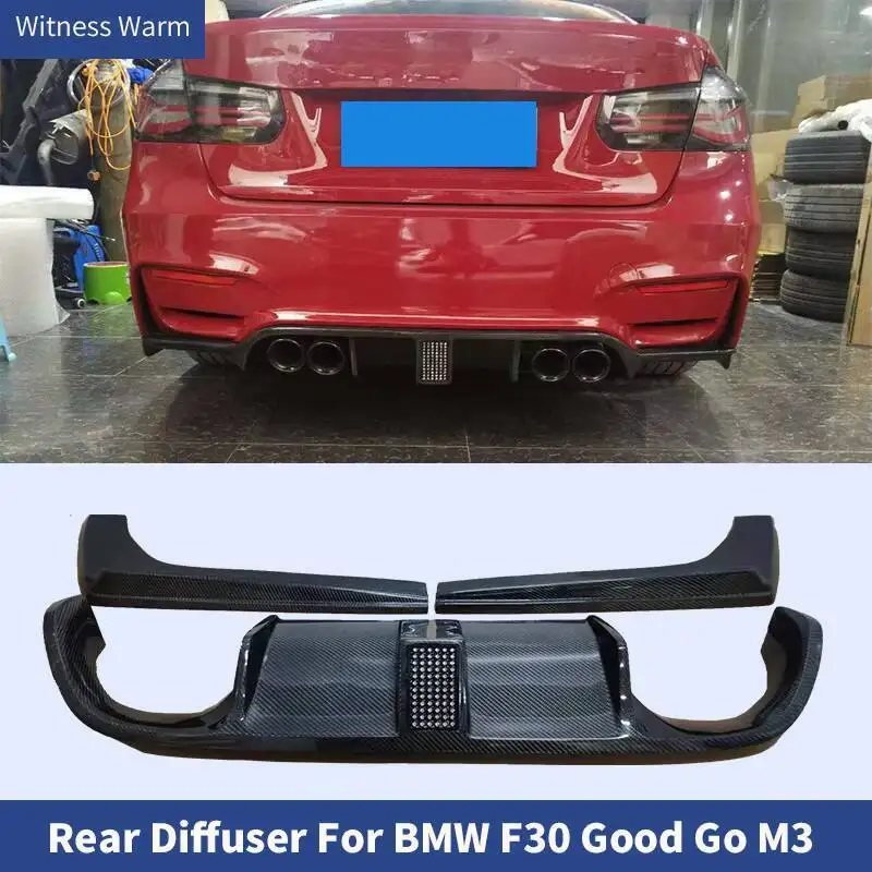 Diffuseur de pare-chocs arrière en fibre de carbone véritable pour BMW, ruisseau séparateur, F30, série 3, bon Go, 227, M3, 320i, 328i, 335i, 2012-2018, 3 pièces