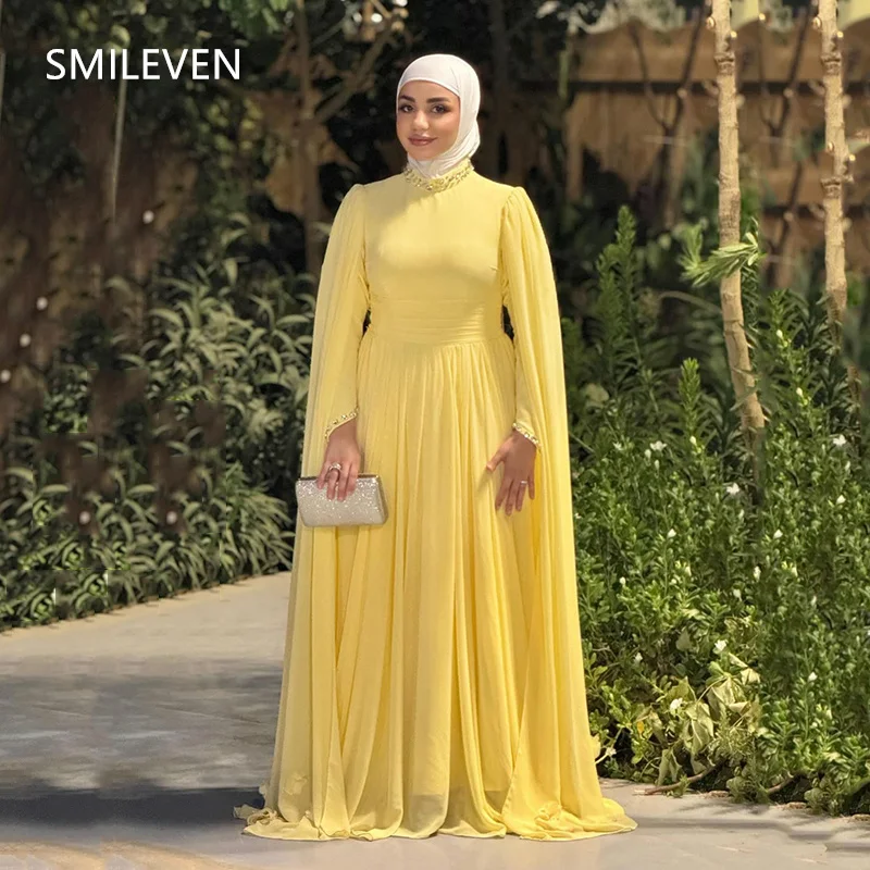 

Smileven Yellow A-line Backless Prom Dress Saudi Arabia Party Gowns Luxury Formal Occassion Dress Customized 2025