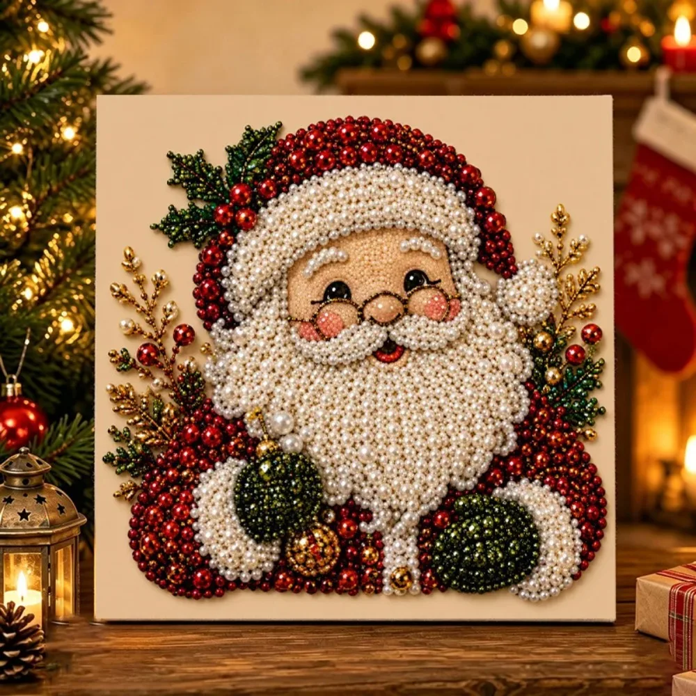 DIY Perlenkunst-Malset Weihnachtsmann-Rahmen Weihnachts-Wanddekoration Handgemachtes Perlenkunst-Bastelset für Erwachsene Weihnachtsgeschenk – Detail 4
