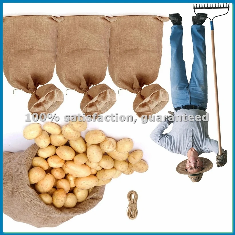 

4 шт. прочных больших мешков из мешковины, 40x24 дюйма, утолщенные мешки для хранения картофеля с веревками длиной 32,8 фута, многоразовые мешки для картофеля - AT35