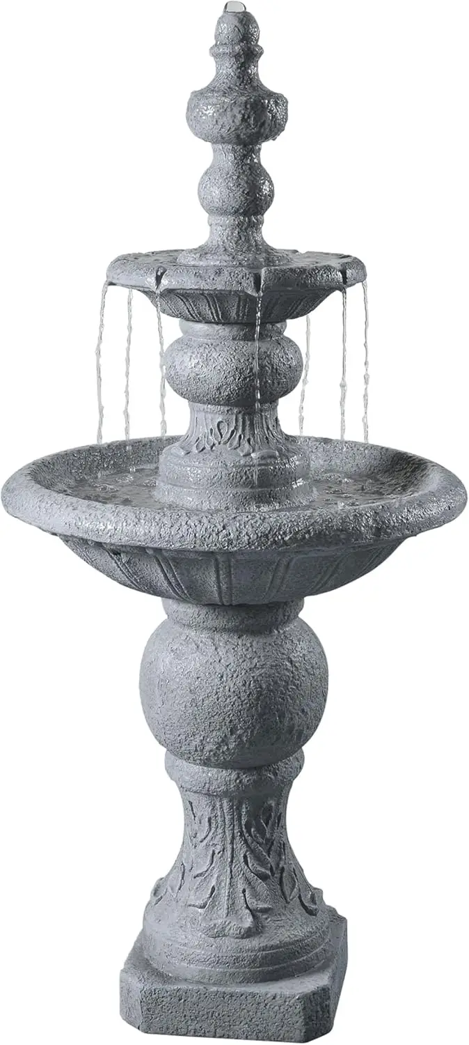 52.56 in. Outdoor Two-Tier Water Fountain with Realistic ICY Stone Texture