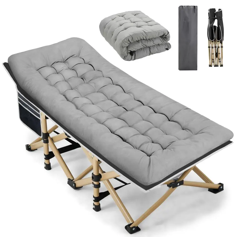 

Portable Camping Cot, 600LBS Max Load, Extra Wide with Thick Mattress, Folding Cot for Outdoor Camping Office, Home Nap Grey