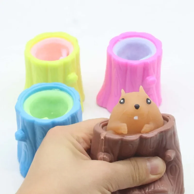 Stress-relieving Pet Cheese Mouse Cheese Pinch Fun Stress Ball Vent Squirrel Cup Prank Toy Fidget Toys Animal Squeeze Toys