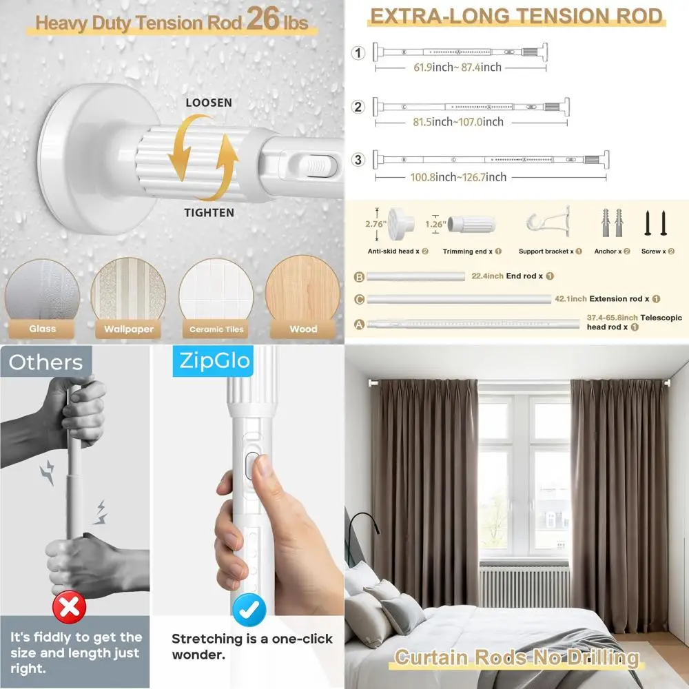 

41-126 Inch Adjustable Outdoor & Bathroom Heavy Duty Curtain Rod, No Drilling Needed, 1.26 Inch Diameter