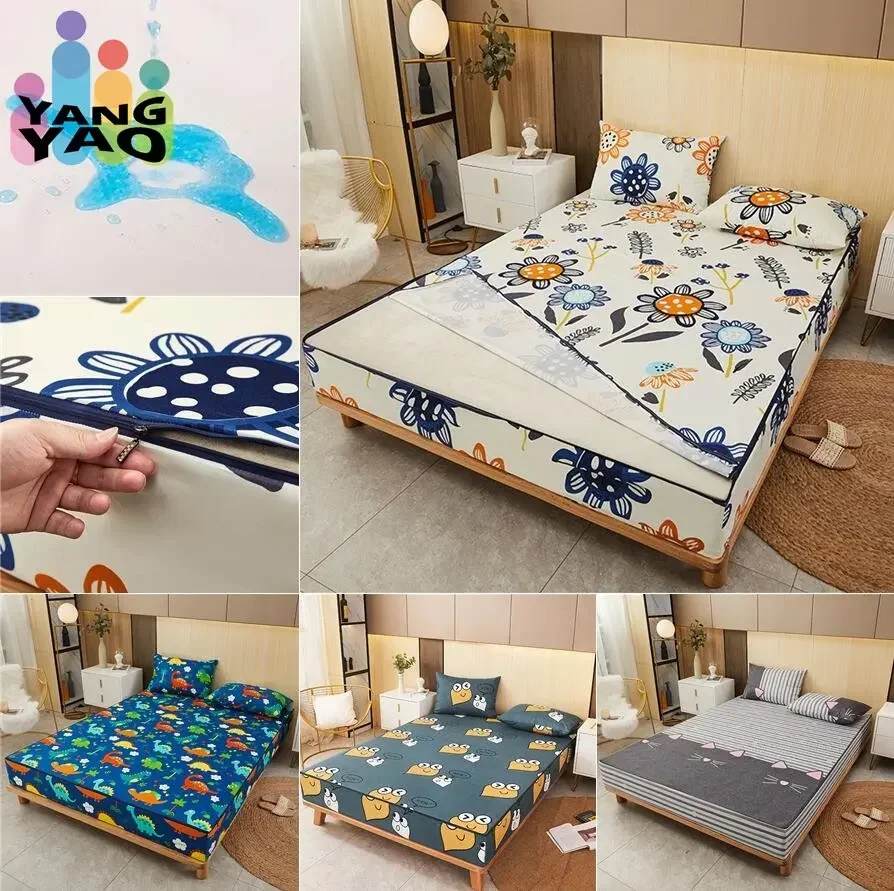 

Six-Sided with Zipper Mattress Protector Bed Sheet Full Waterproof Dust Cover Queen/King /Twin/Full Customizable Bed Cover