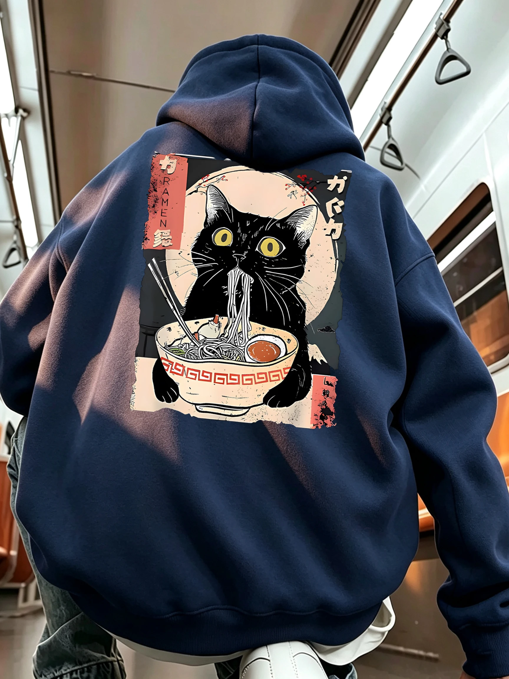 Cat Likes To Eat Noodles And Daydream Printed Men Fashion Comfy Hoodie Autumn Casual All-Match Streetwear Fleece Pocket Clothes