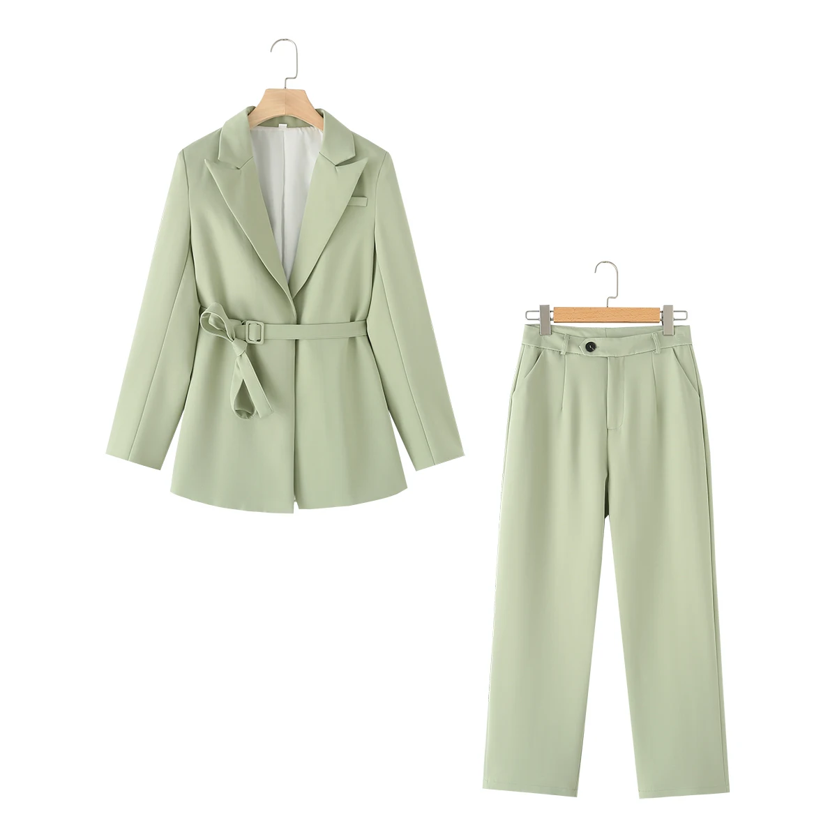 Tangada 2024 Women Sets Tracksuits Green Two Piece Set Tweed Blazer And Pants Female Set DA012