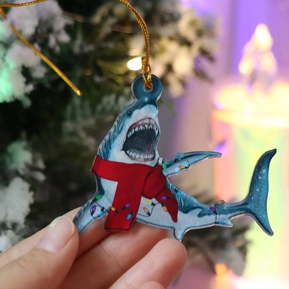 Acrylic Shark Christmas Ornaments Hangings Marine Animal Christmas Shark Pendant Decorative Cute Christmas Tree Decoration