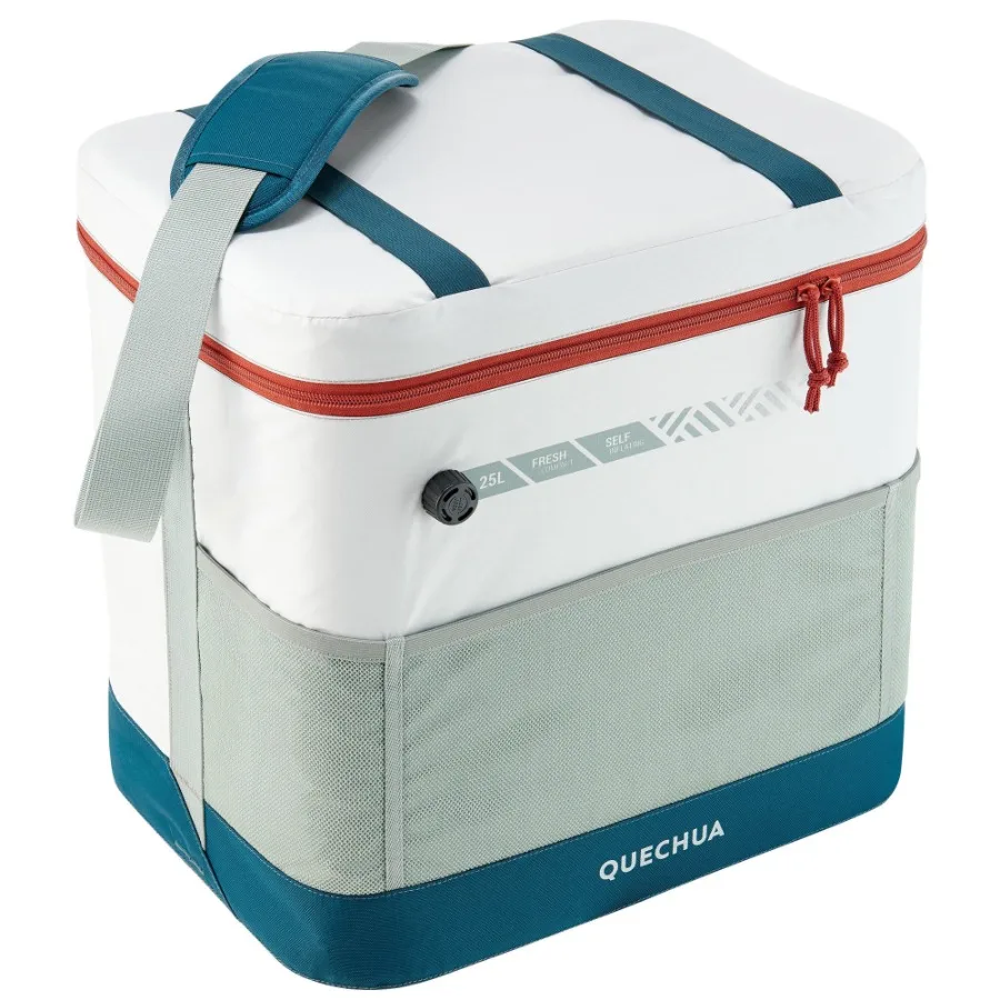 

Quechua Camping 25 Can Soft Cooler Bag for Outdoor Picnics and Beach Trips, White, Insulated with Leak-Proof Lining and Adjusta