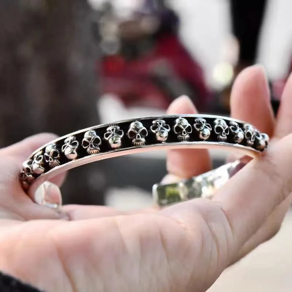 New Trend Dark Gothic Skull Hip Hop Punk Cool Creative Open Bracelet Men\'s Simple Retro Biker Bracelet Street Niche PartyJewelry