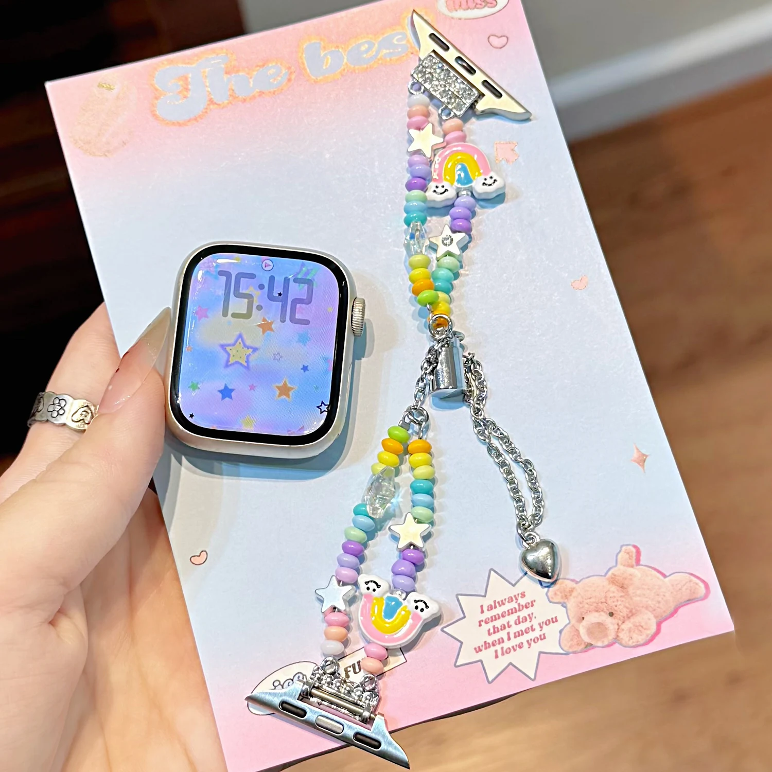 

Ремешок для браслета с радужными бусинами «сделай сам» для Apple Watch S10 46/42/45/44-38 мм, ультра забавный ремешок для девочек для серии iWatch 41/40 мм 987654
