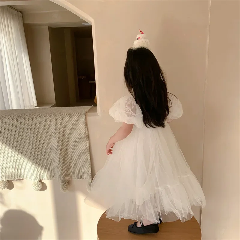 Children's Princess Dress Korean Girl's Lace  White Fairy Dress Birthday Show Dress flower girl dresses  kids clothes girls