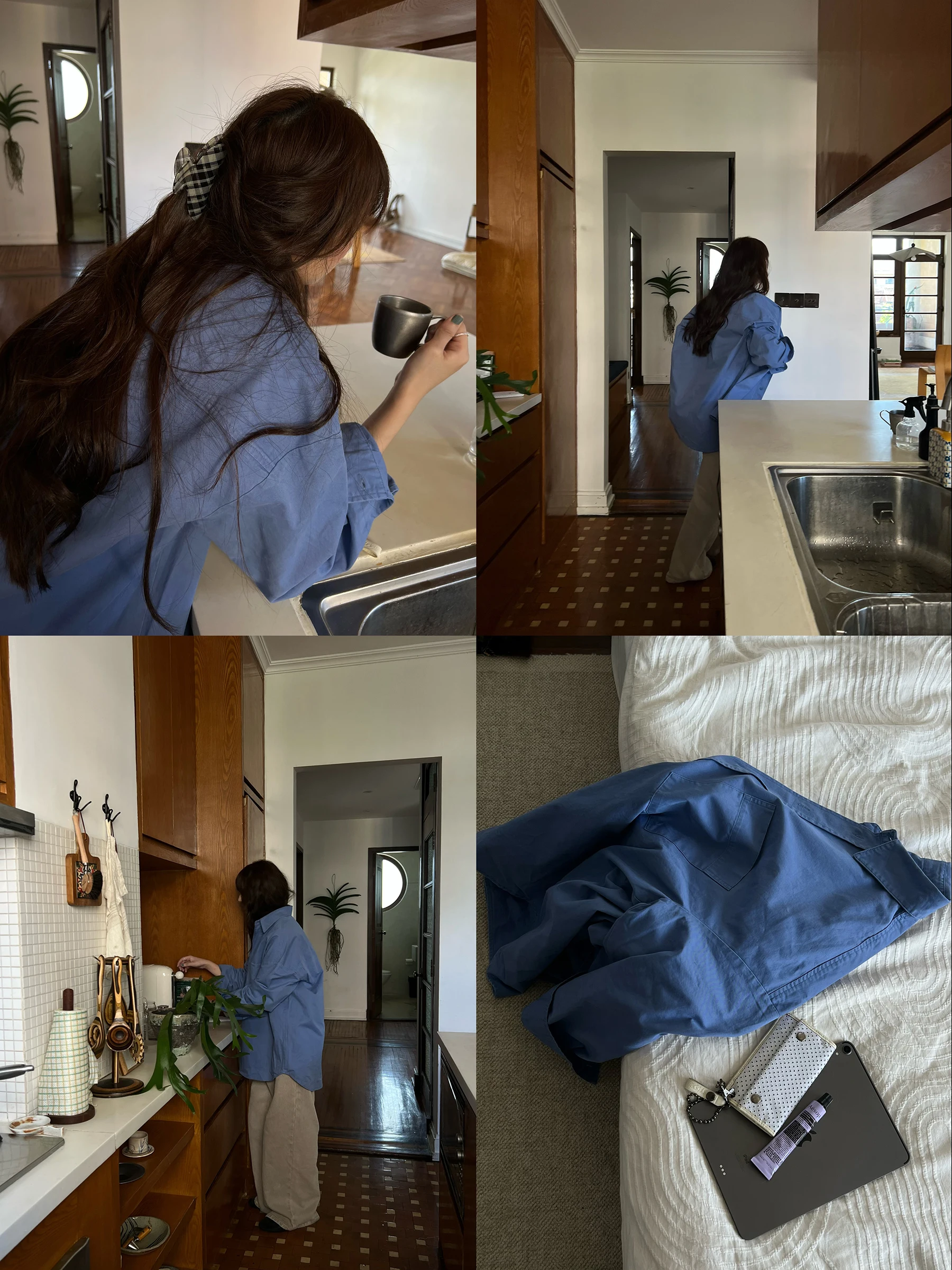 

POXFFEE Blue Thiened Long Sve irt Women's Autumn Winter New Sle Luxury Anti-Aging Faionable irt Coat for Ladies