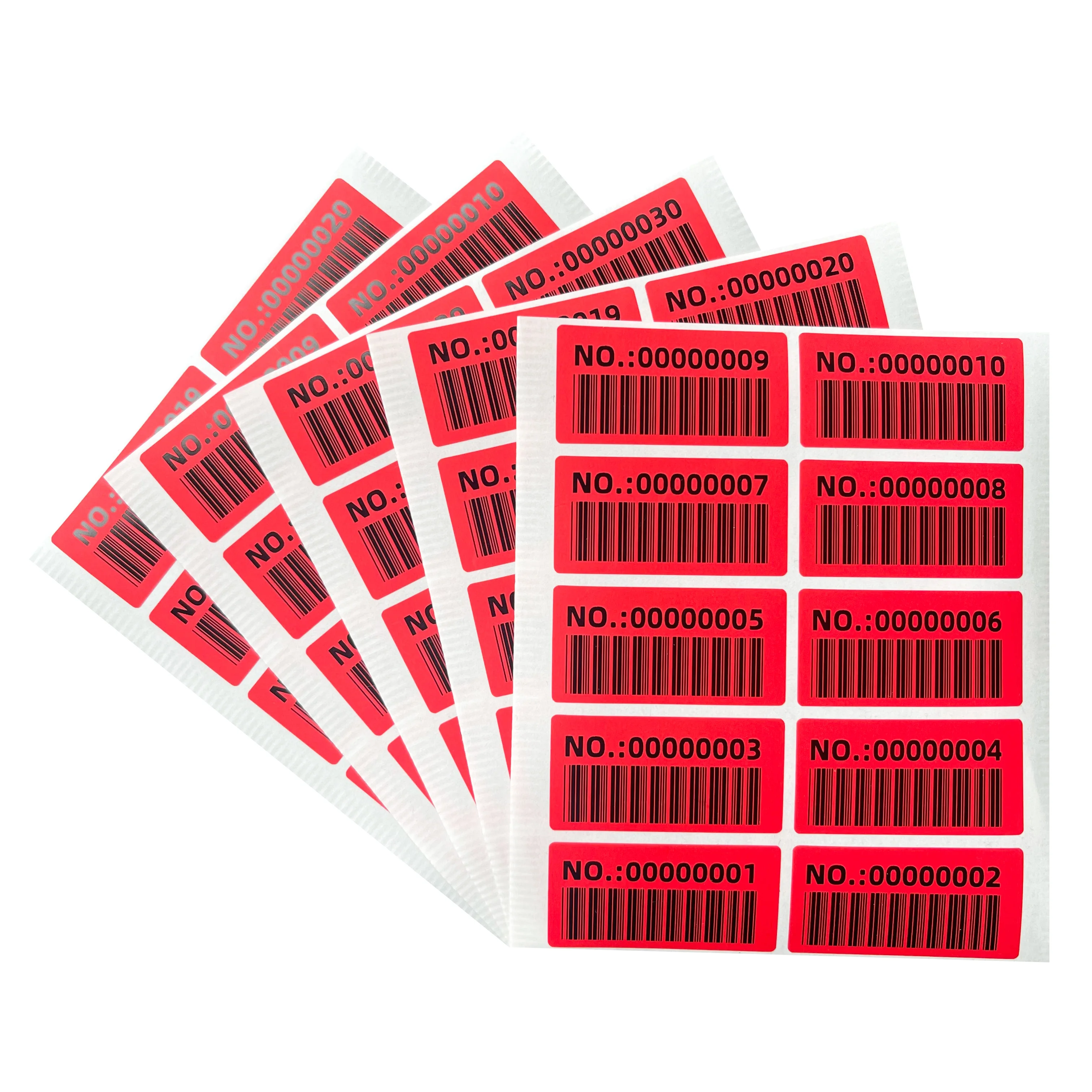 100pcs Anti-tamper warranty tear invalid sticker 40X20mm unique serial number barcode label red anti-counterfeiting sticker