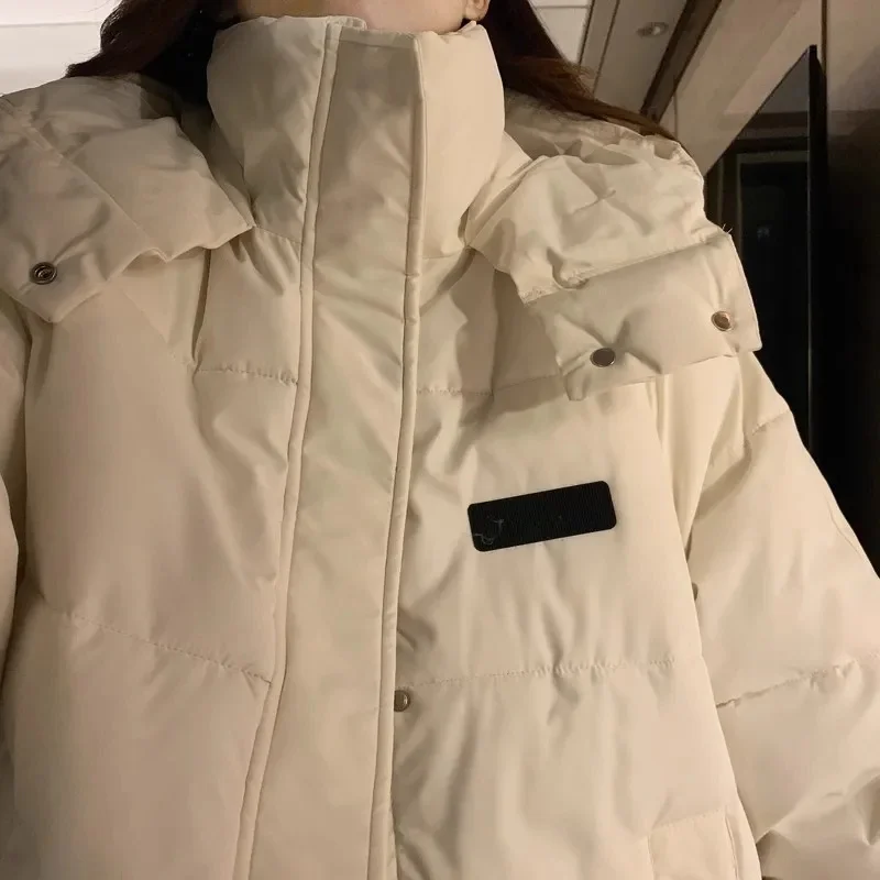 Jaqueta de inverno feminina 2025 novo engrossar algodão quente com capuz puffer casaco manga longa solto jaqueta de escritório zíper sólido casual outerwea