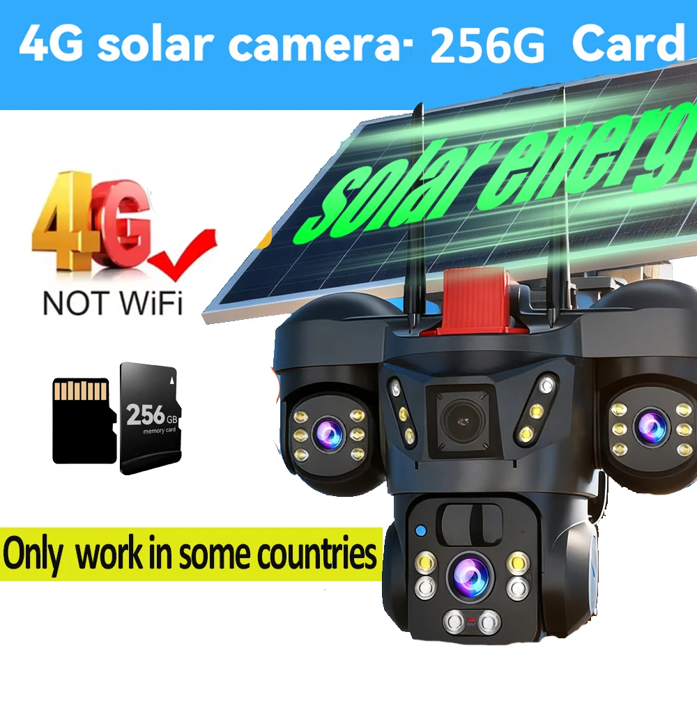 V380 Pro Draadloze Solar Beveiligingscamera Drievoudig Scherm 10X Zoom 4G Simkaart Solar CCTV Lange Batterijduur Draadloze Solar WiFi IP Camera