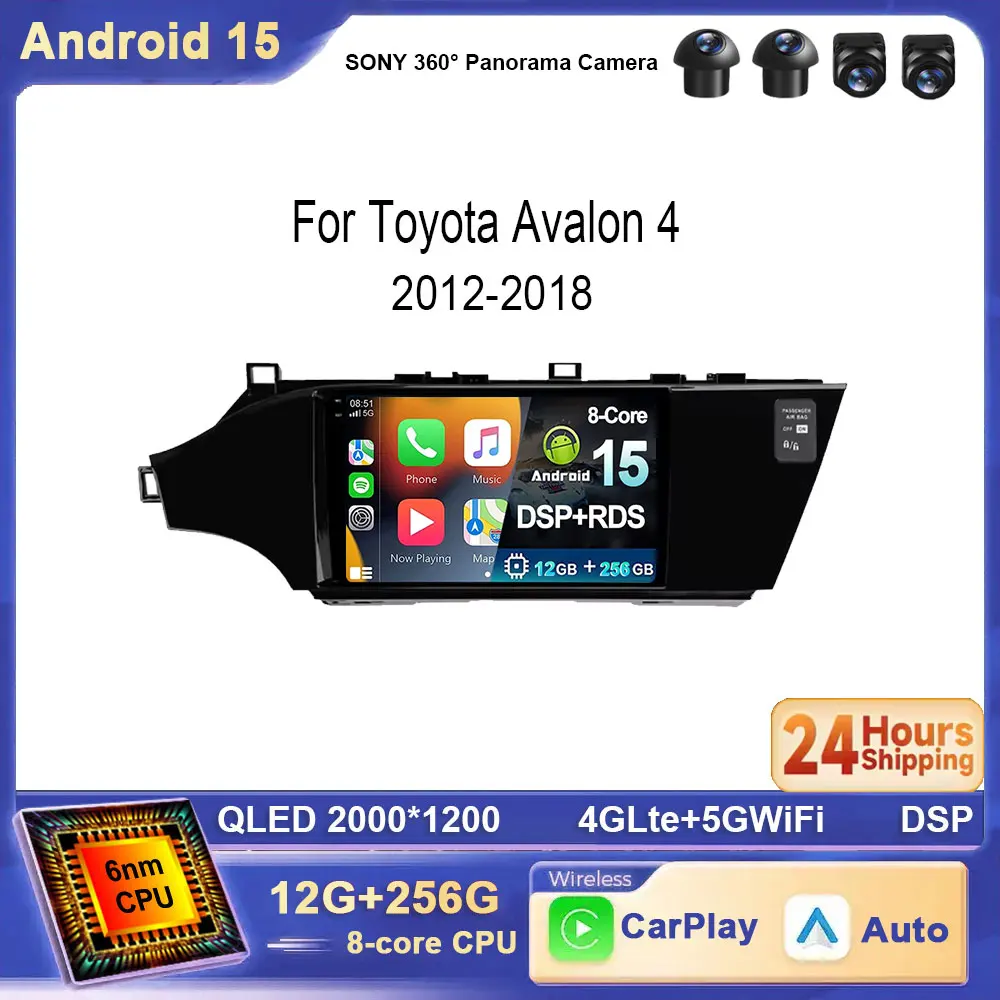 Para toyota avalon 4 iv xx40 2012-2018 android 15 rádio do carro tela carplay automotivo bluetooth estéreo 4g wifi bt player gps
