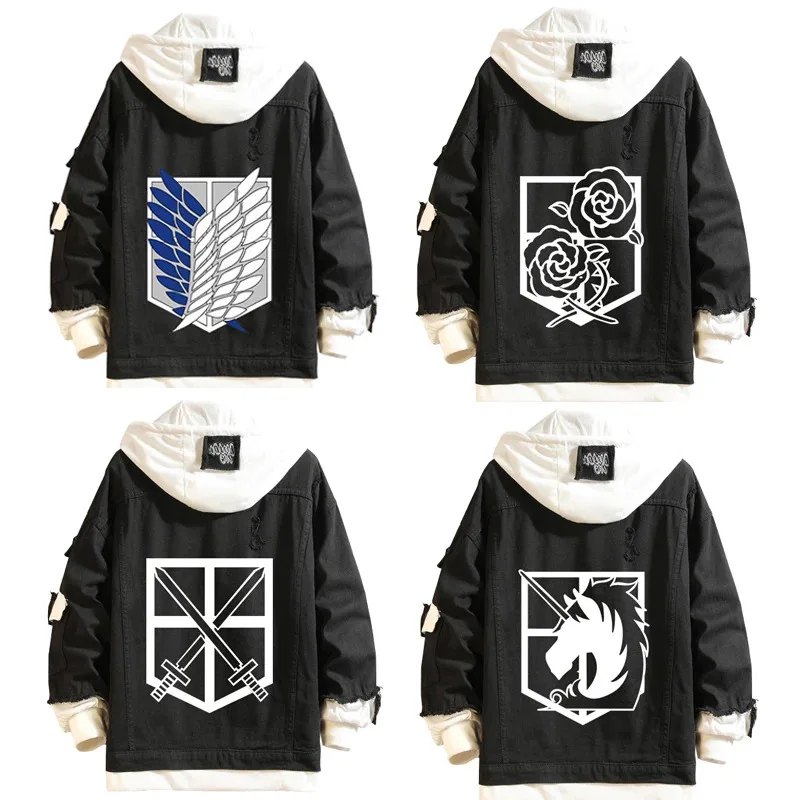 aa692021 Hoodie Attack on Titan Denim Jacket Scout Regiment Mikasa Ackerman Rival Cosplay Jeans Coats Eren Jager Hooded Jackets