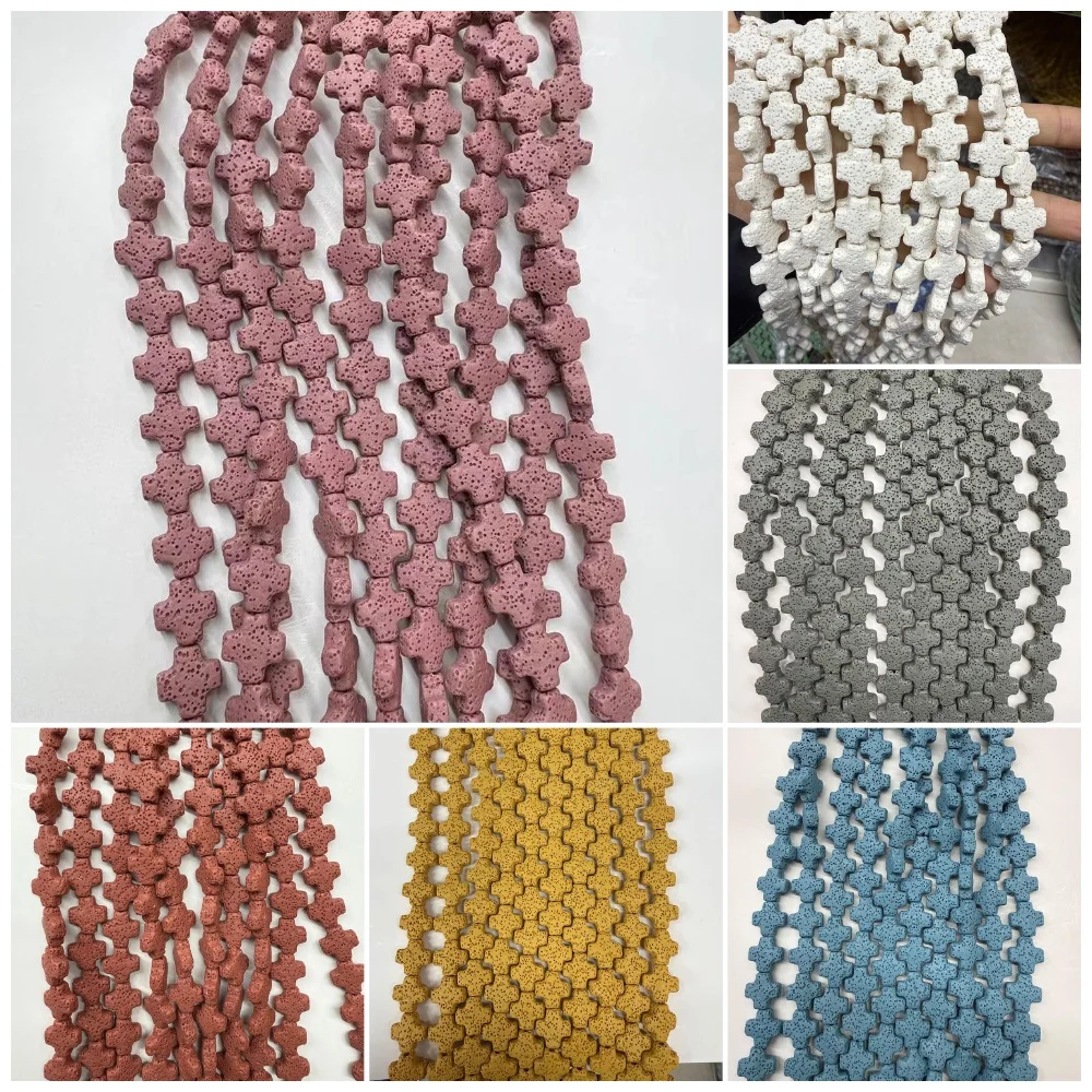 

Multi-color Volcanic Rock Bead Cross-shaped Dyed Natural Stone Straight-hole Loose Bead DIY Necklace Bracelet Accessory 1strand