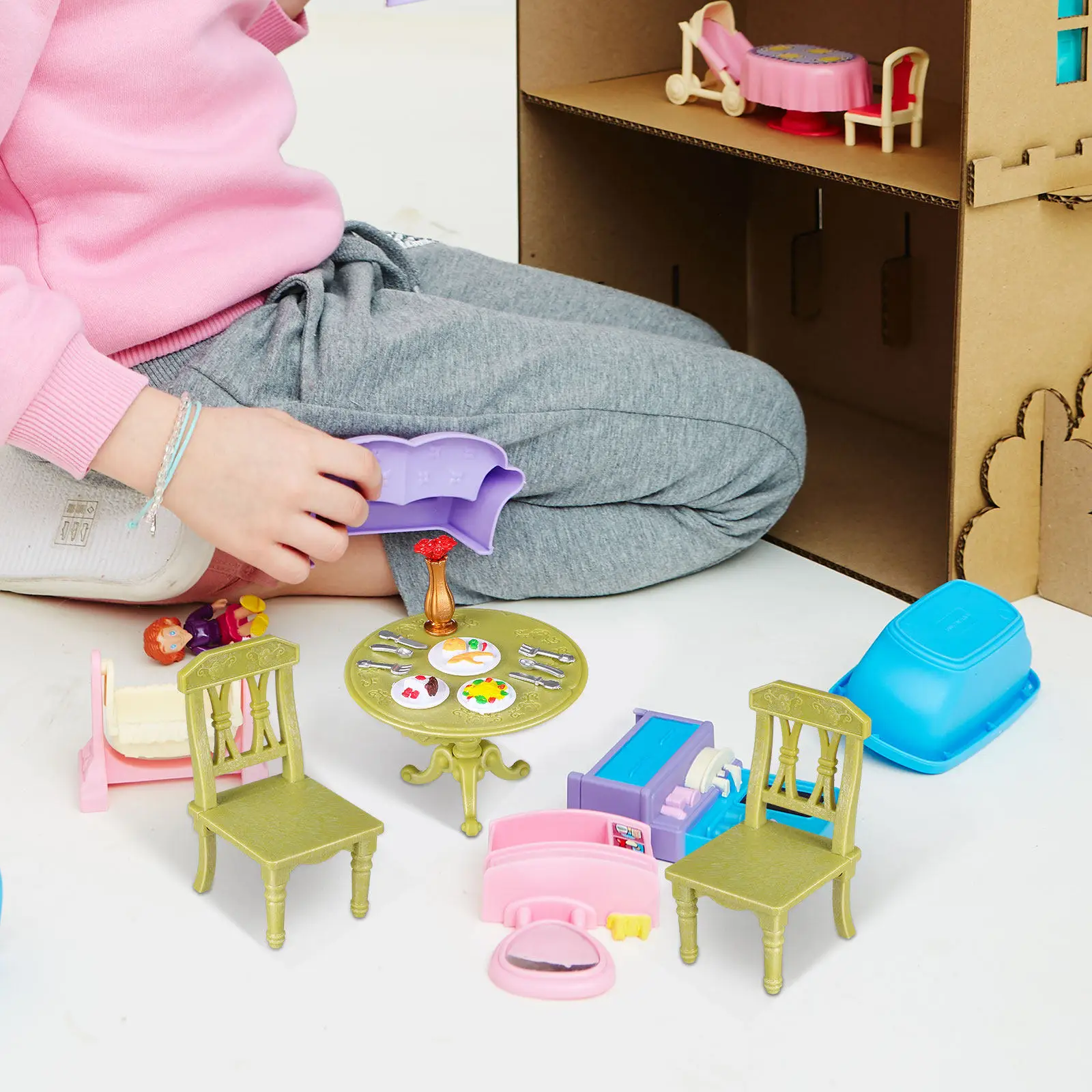 

1Set Compact Mini Dining Table Chair Set Realistic Plastic Kitchen Furniture Dollhouse Mini Accessories House Accessories