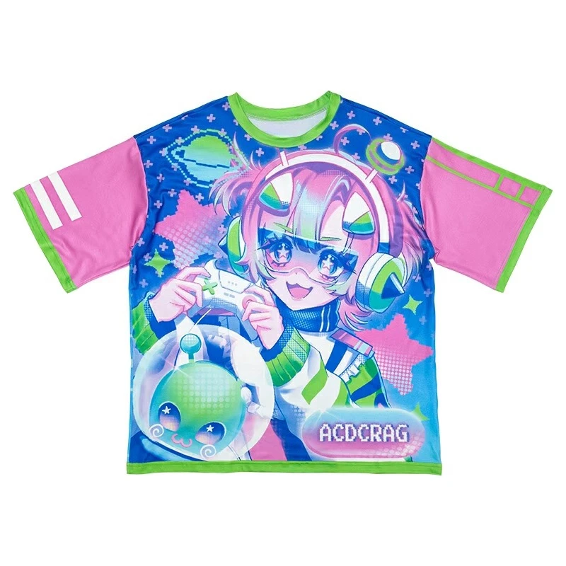 Japanese Group Hair ACDC Harajuku Series Original Design Anime Subculture Top Adult And Children's Short Sleeved T-shirt