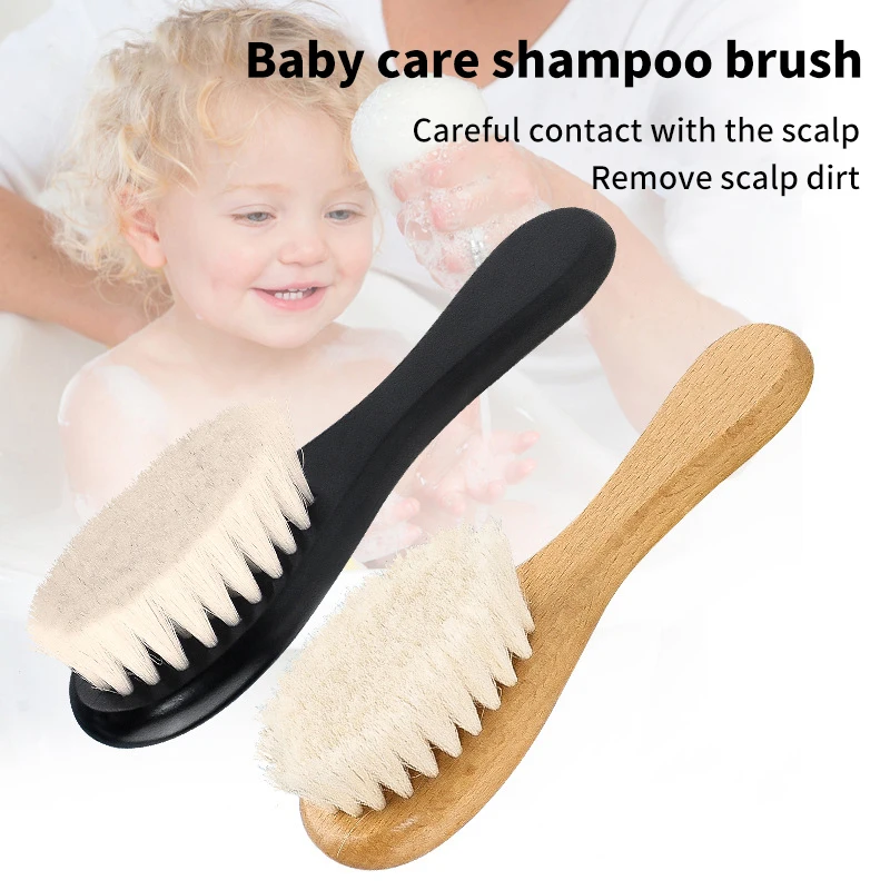 Cepillo de madera Natural para bebé, cerdas de lana suave, cepillo de baño, peine infantil, masajeador de cabeza, cepillo para el pelo, regalo perfecto para recién nacido