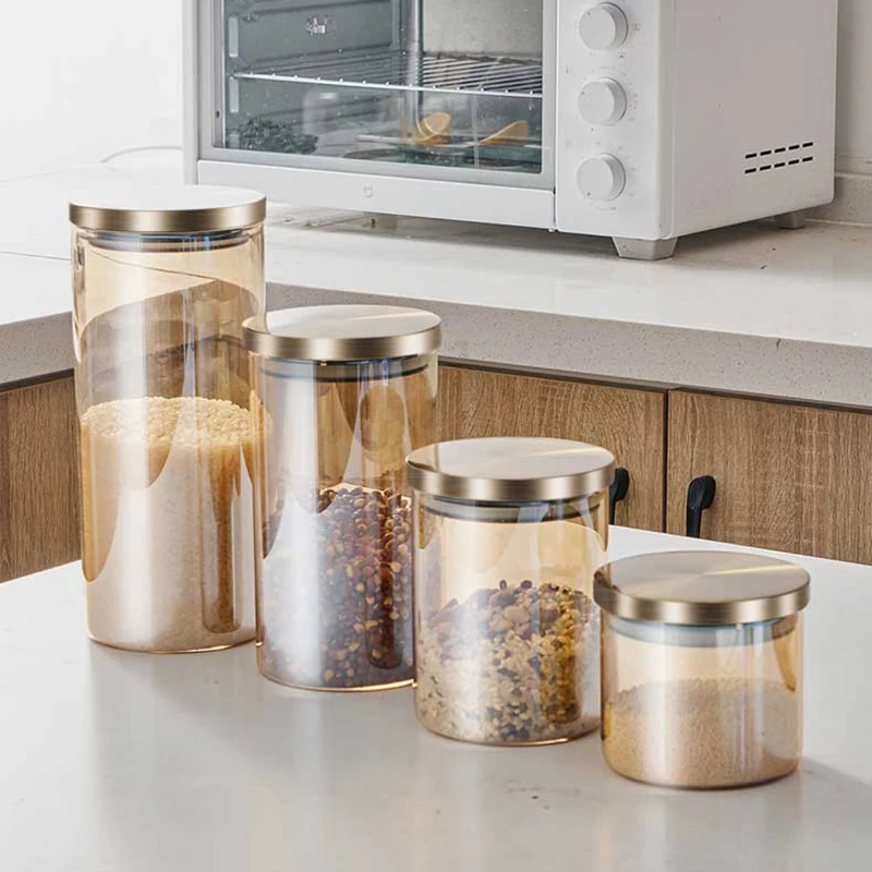 1400ml Glass Storage Jar Candy Nut Coffee Bean Storage Bottle with A Lid Kitchen Dried Grain Dried Fruit Medicine Sealed Jar New