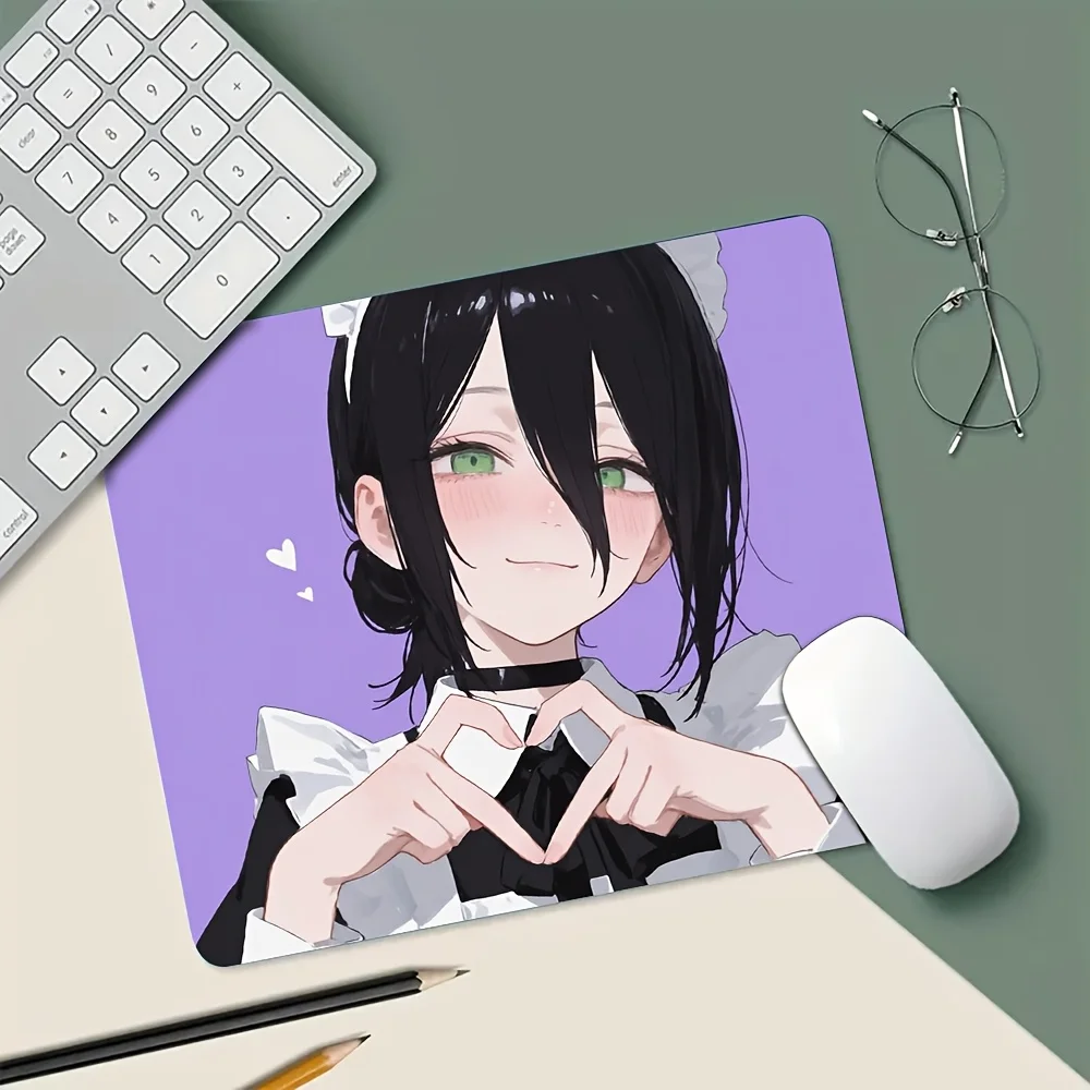 Kawaii Aesthetic Anime Maid Girl Mouse Pad, Lovely Heart Hand Girl Desk Mat, Non-Slip Smooth Mousepad