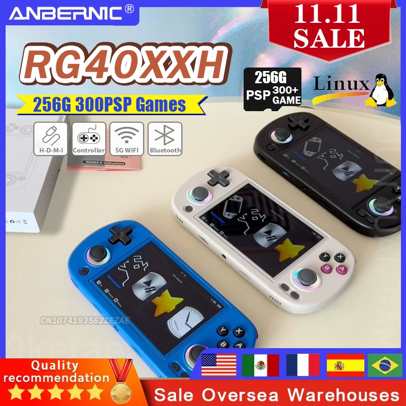 

ANBERNIC RG40XX H 4-дюймовый IPS-экран Портативная игровая консоль Джойстик RGB-подсветка Система Linux 5GWiFi Поддержка PSPGame Праздничный подарок