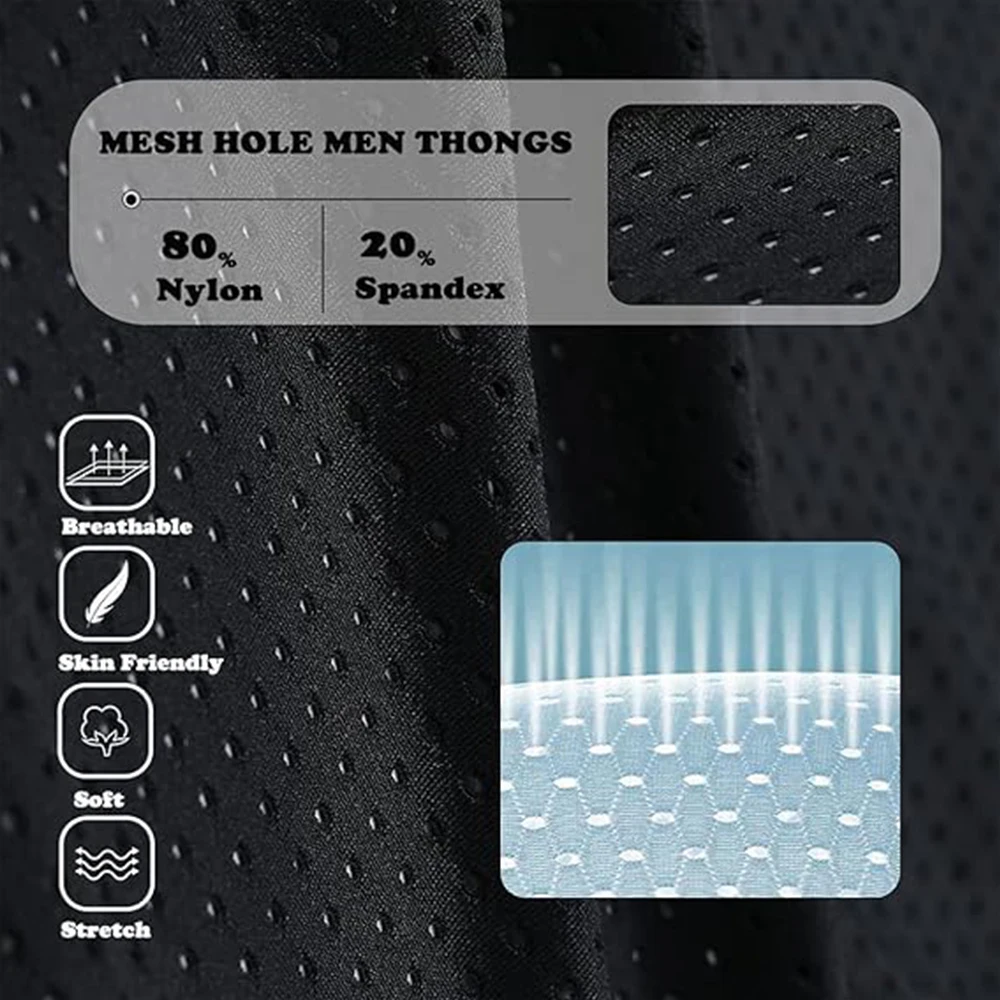 ZONBAILON Men's Thong Underwear Sexy Loincloth Mesh Hole Adjustable Size